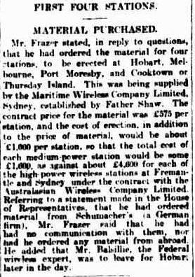 1911 First four stations Material purchased