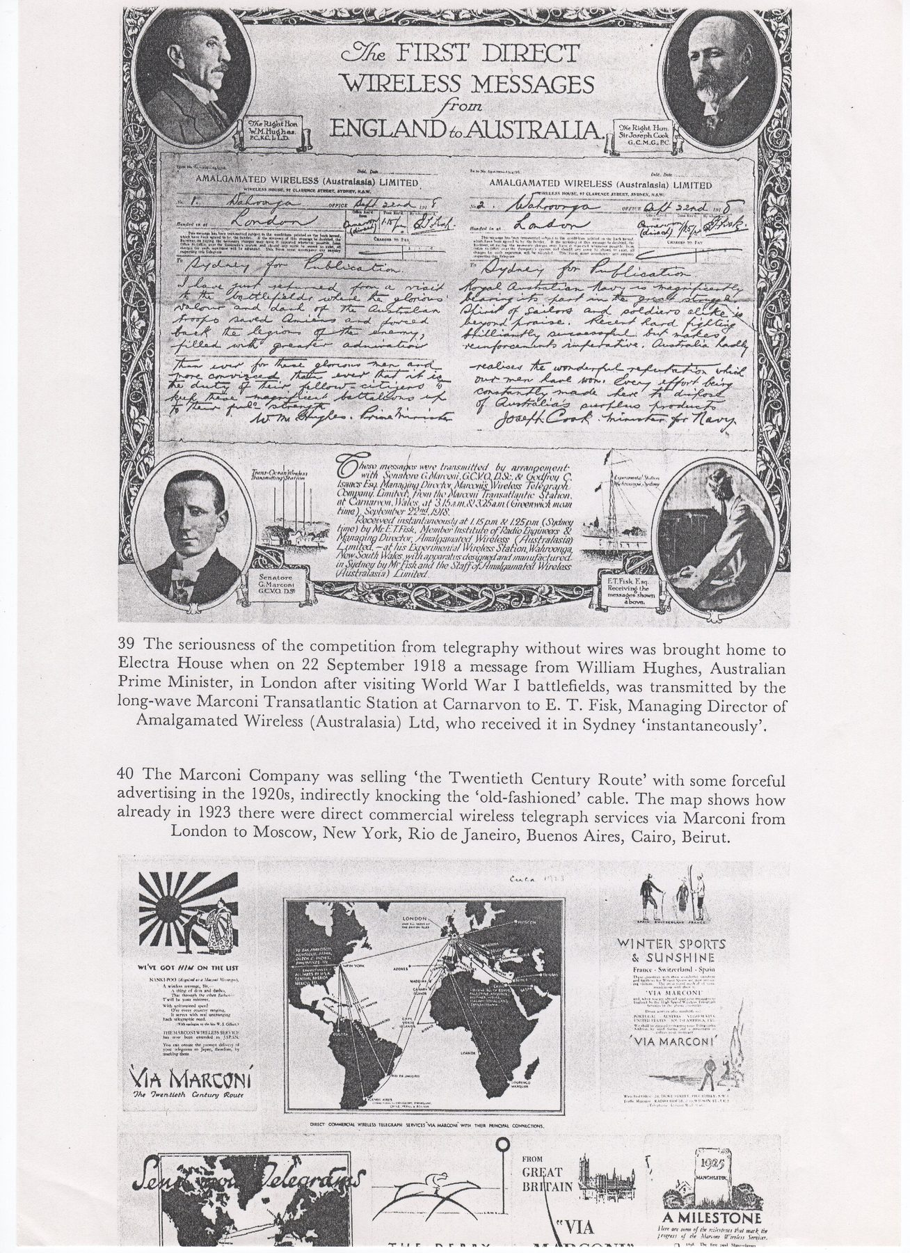 1918 First message England to Aust