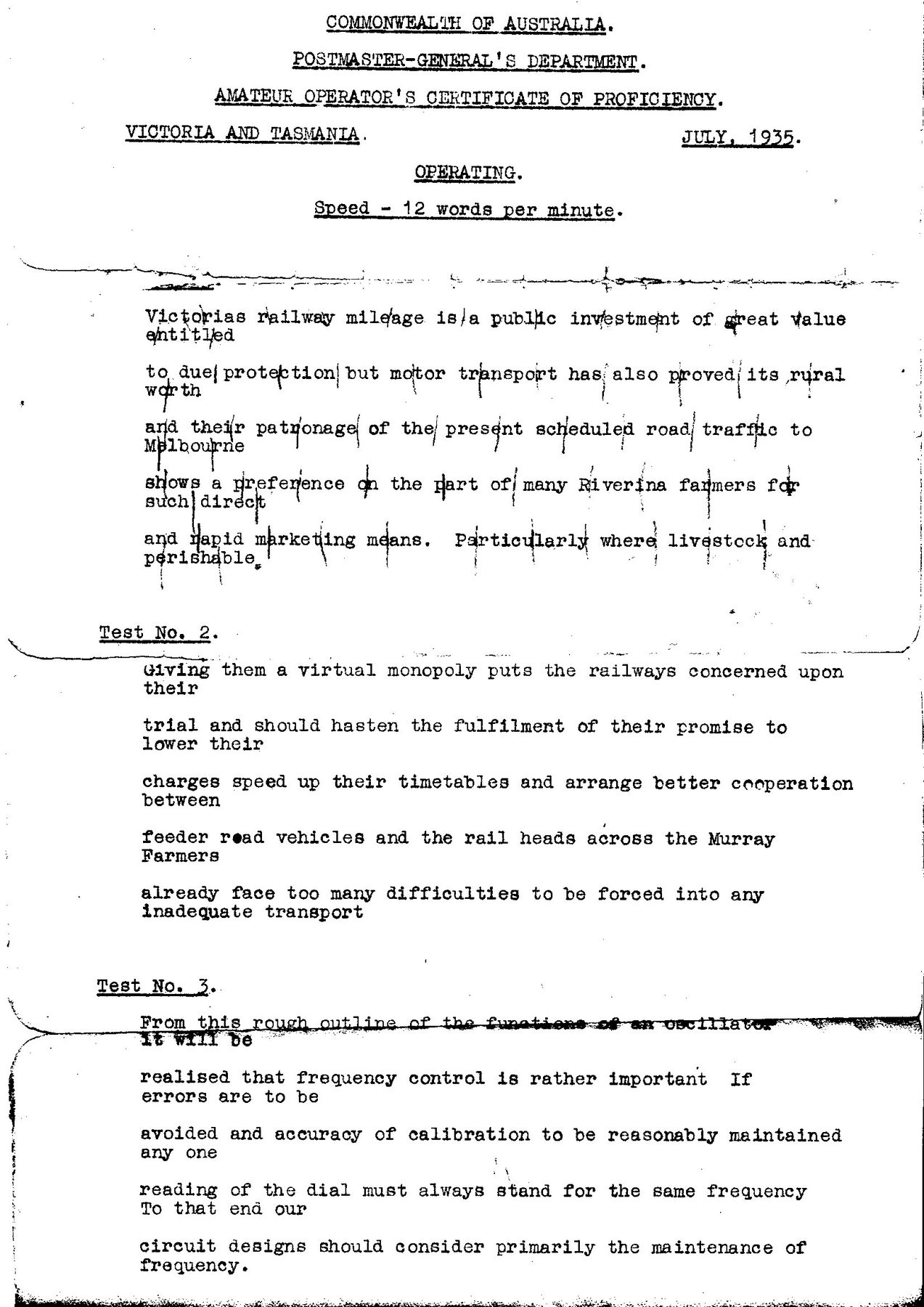 AOCP Morse test VK7AL