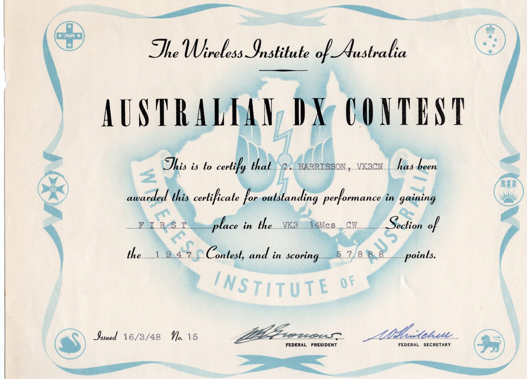Aust dx contest 1947
