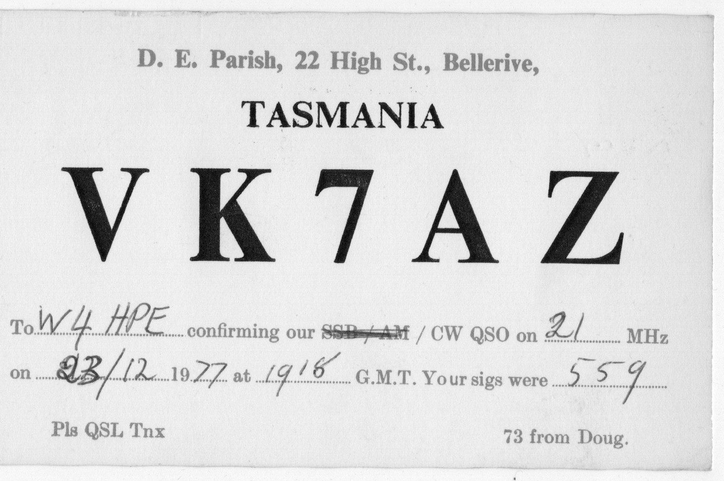 Doug Parish QSL card