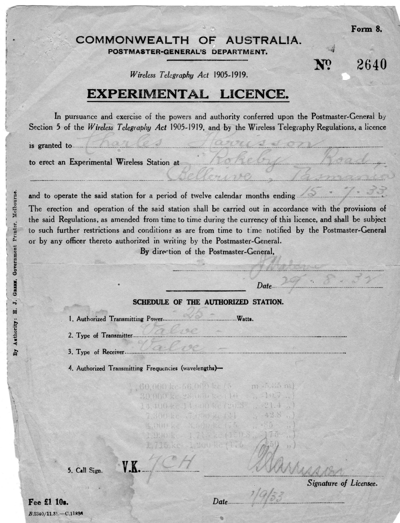 Licence 1933