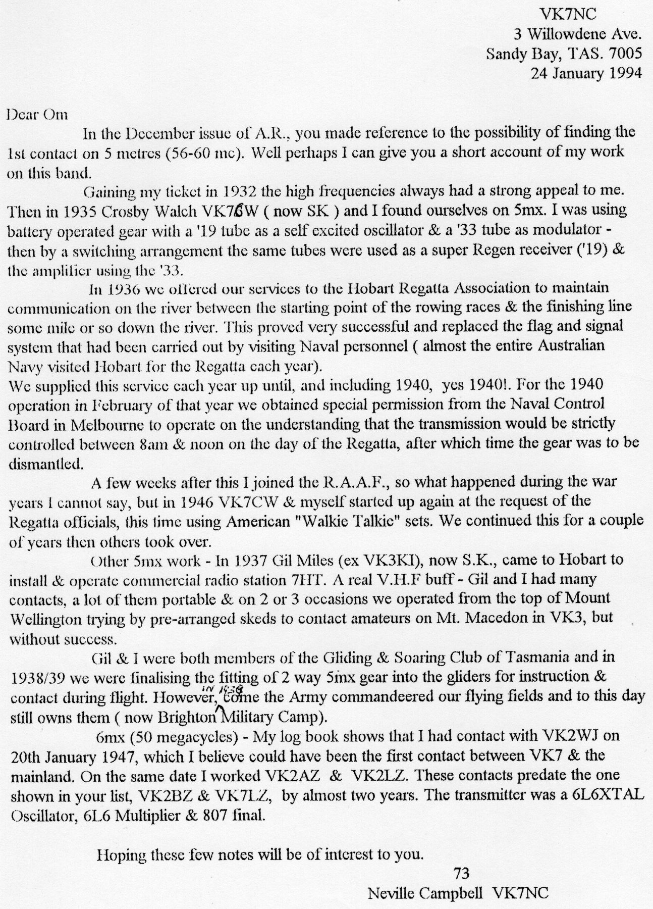 Neville Campbell VK7NC bio