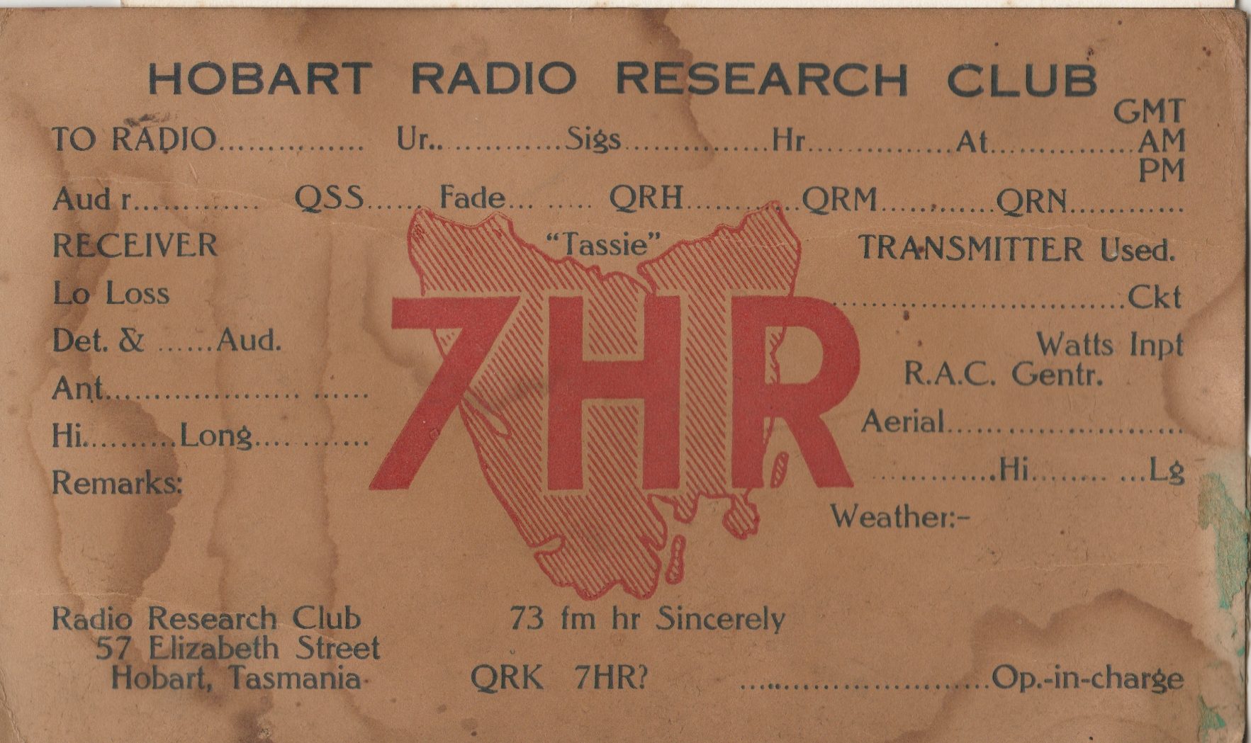 Photo4 Hobart Radio Research Club QSLCard