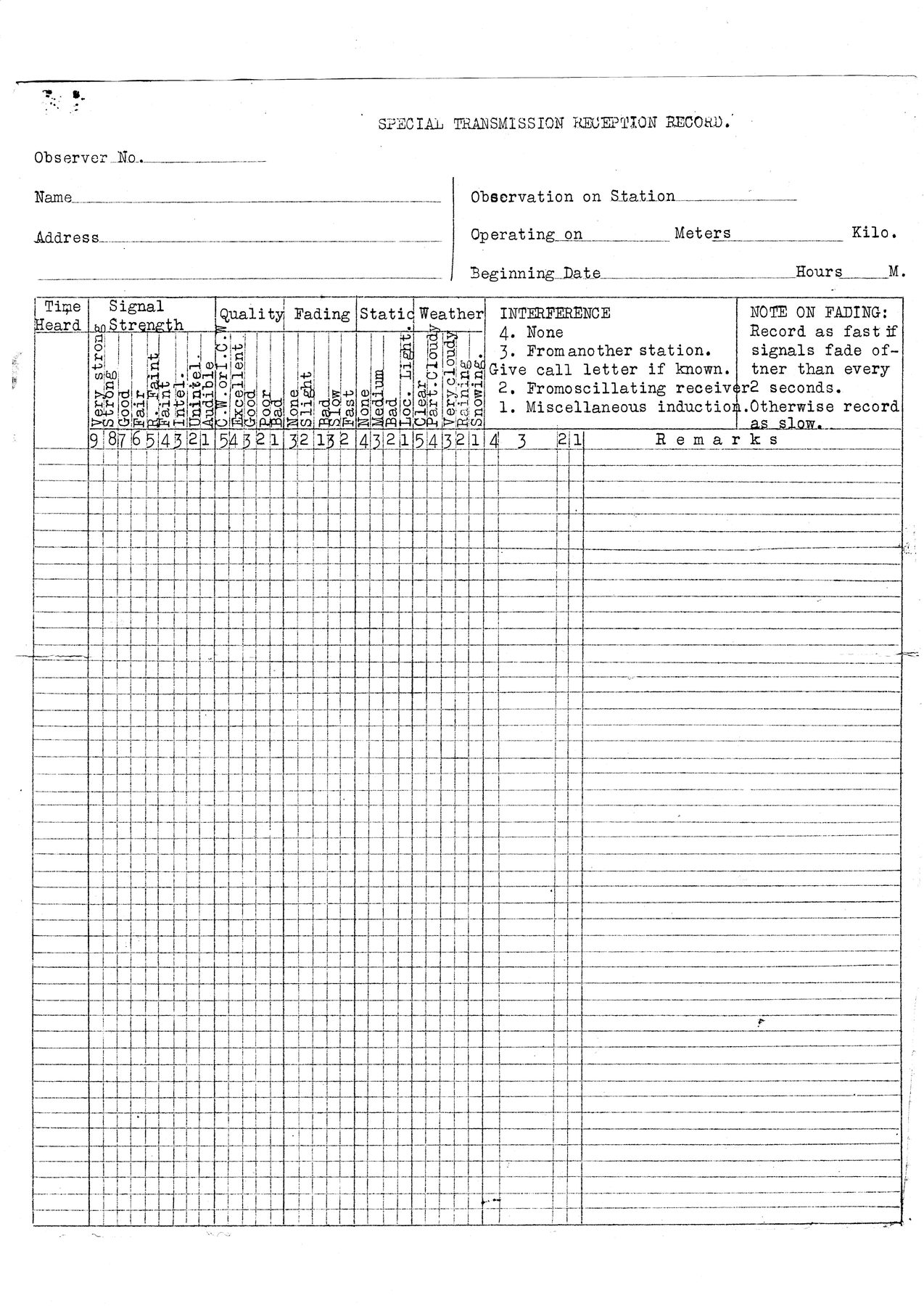 Record sheet