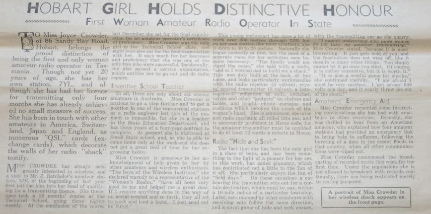 VK7YL Womens Realm 1936 Story